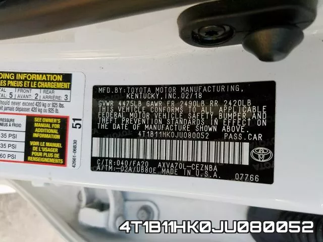4T1B11HK0JU080052 фото 2