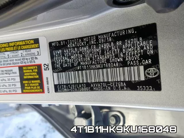 4T1B11HK9KU168048 фото 2