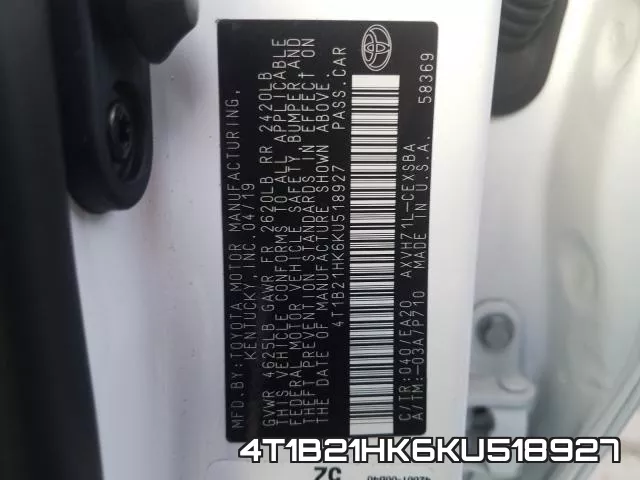 4T1B21HK6KU518927 фото 2