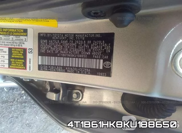 4T1B61HK8KU188650 фото 9