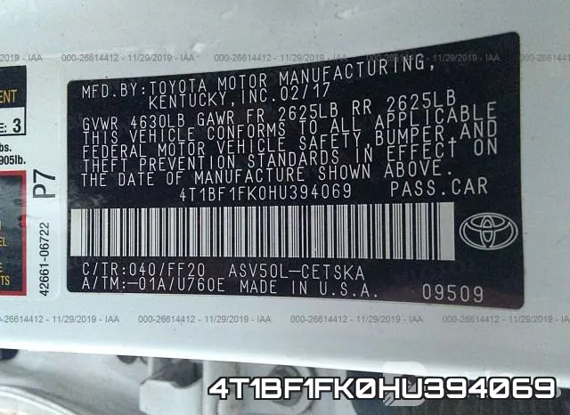 4T1BF1FK0HU394069 фото 9
