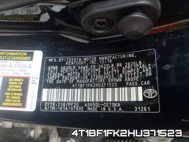4T1BF1FK2HU371523 фото 2