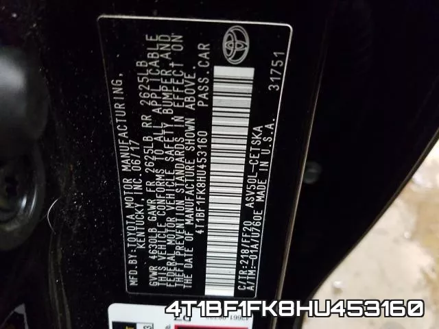 4T1BF1FK8HU453160 фото 2
