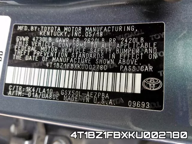 4T1BZ1FBXKU002780 фото 2