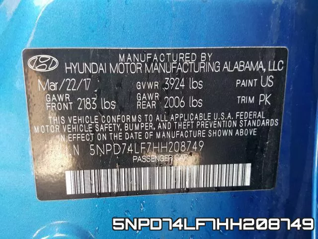 5NPD74LF7HH208749 фото 2