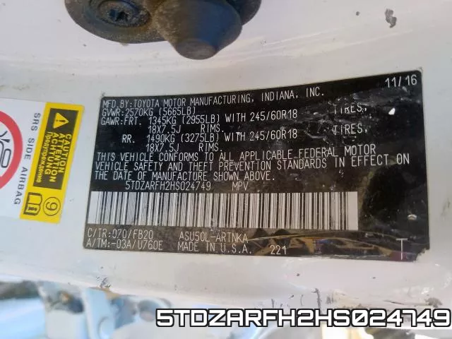 5TDZARFH2HS024749 фото 2