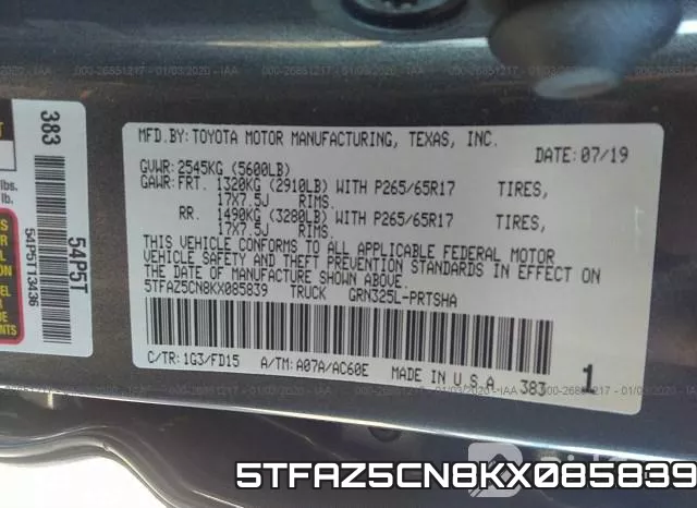 5TFAZ5CN8KX085839 фото 8