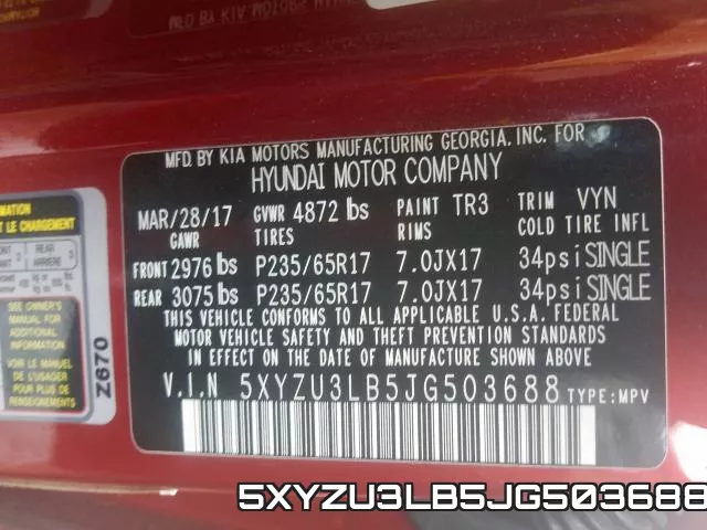 5XYZU3LB5JG503688 фото 2