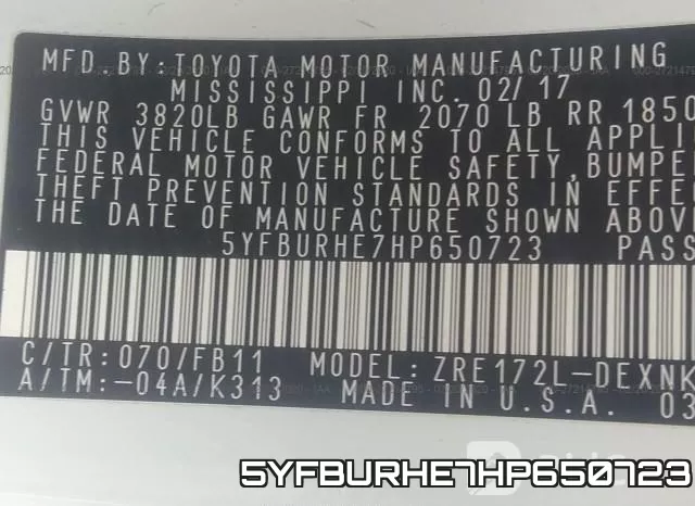 5YFBURHE7HP650723 фото 8