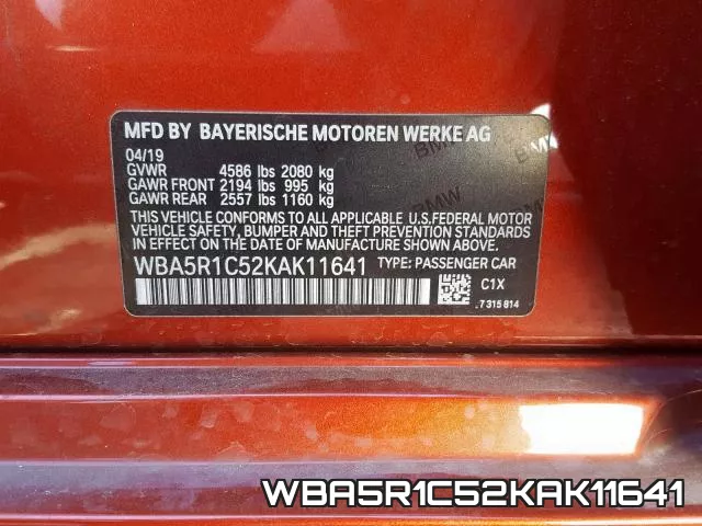 WBA5R1C52KAK11641 фото 2