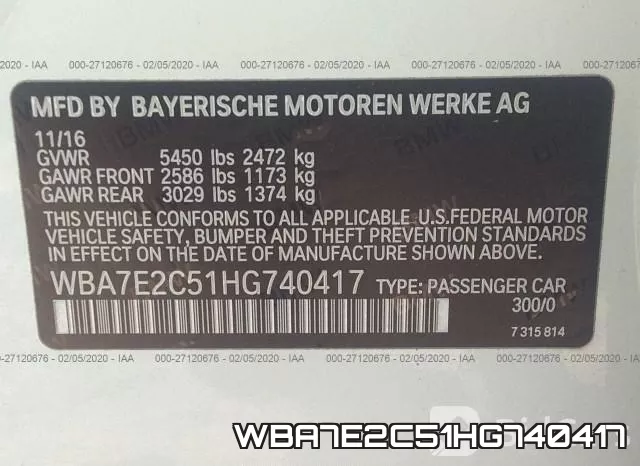 WBA7E2C51HG740417 фото 10