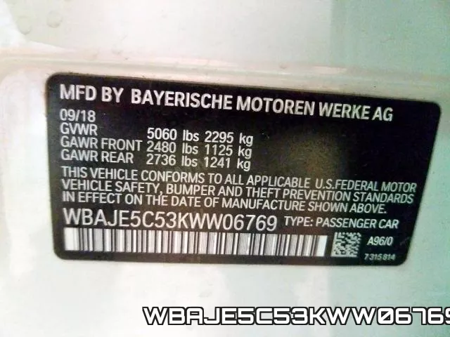 WBAJE5C53KWW06769 фото 2