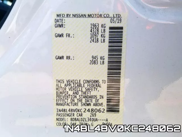 1N4BL4BV0KC248062 фото 2