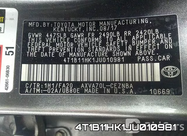 4T1B11HK1JU010981 фото 8
