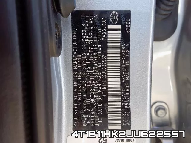4T1B11HK2JU622557 фото 2