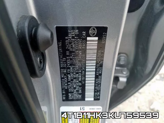 4T1B11HK3KU759539 фото 2