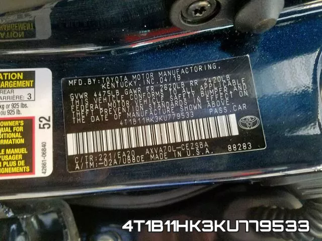 4T1B11HK3KU779533 фото 2