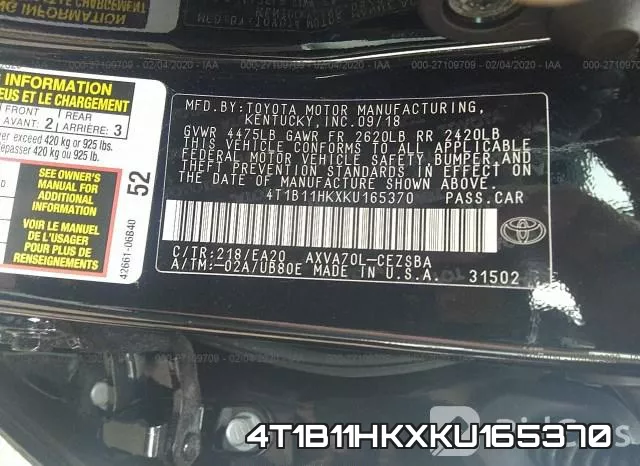 4T1B11HKXKU165370 фото 6