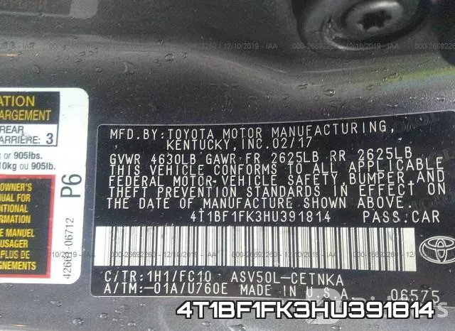 4T1BF1FK3HU391814 фото 7