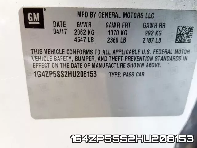 1G4ZP5SS2HU208153 фото 2
