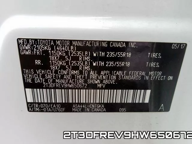 2T3DFREV9HW650672 фото 2
