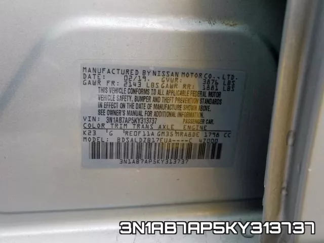 3N1AB7AP5KY313737 фото 2