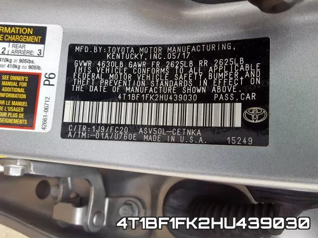 4T1BF1FK2HU439030 фото 2