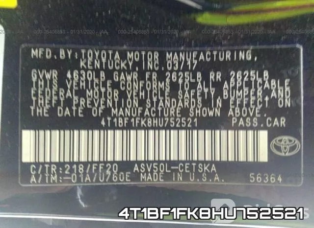 4T1BF1FK8HU752521 фото 8