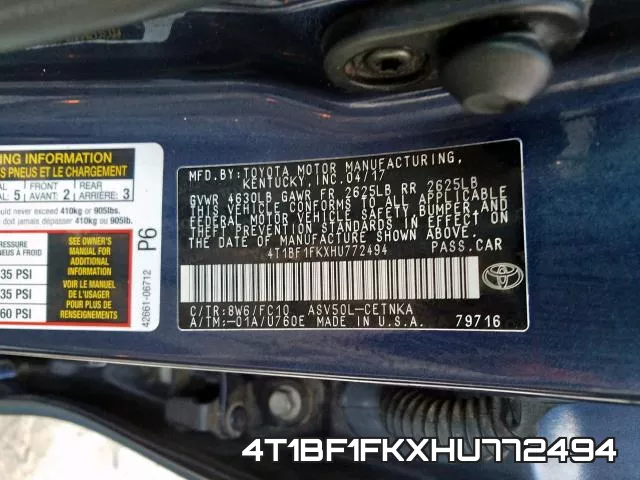 4T1BF1FKXHU772494 фото 2