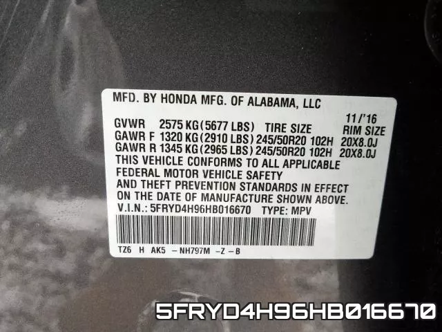 5FRYD4H96HB016670 фото 2