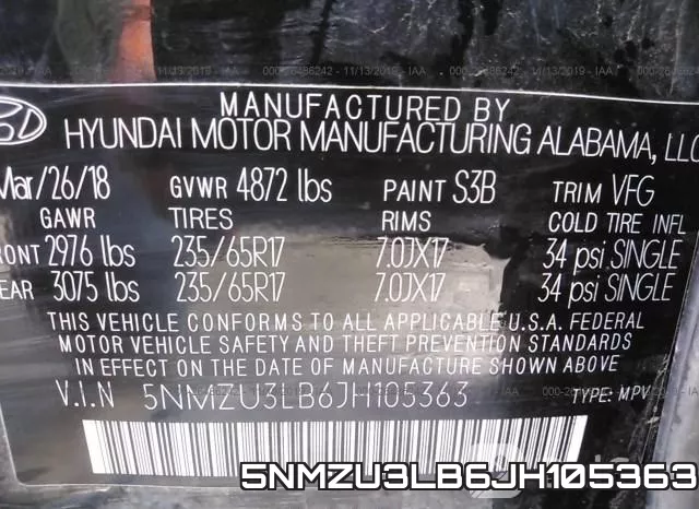 5NMZU3LB6JH105363 фото 6