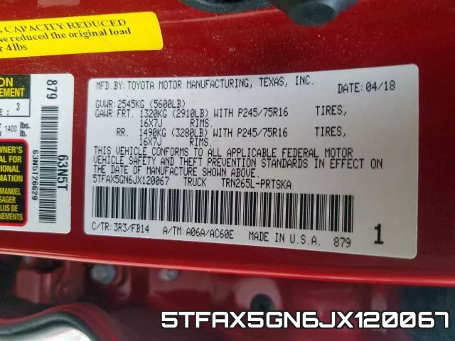 5TFAX5GN6JX120067 фото 2