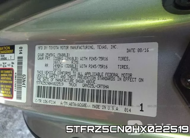 5TFRZ5CN0HX022519 фото 6