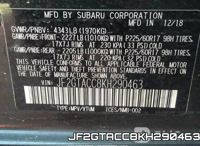 JF2GTACC8KH290463 фото 8