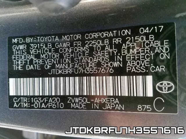 JTDKBRFU7H3557676 фото 2