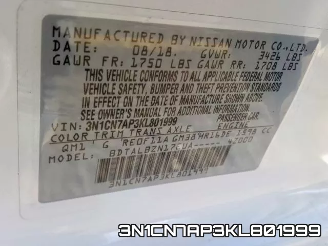 3N1CN7AP3KL801999 фото 2