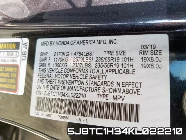 5J8TC1H34KL022210 фото 2