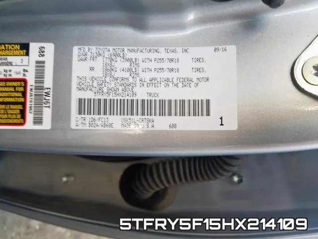 5TFRY5F15HX214109 фото 2