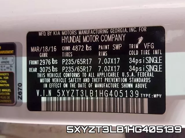 5XYZT3LB1HG405139 фото 2