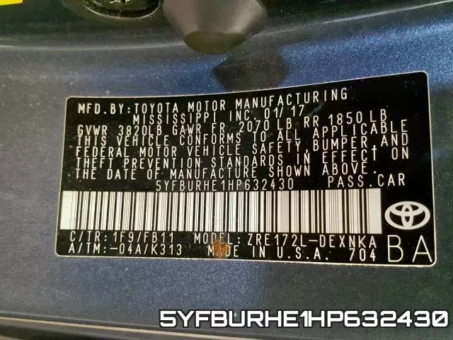 5YFBURHE1HP632430 фото 2