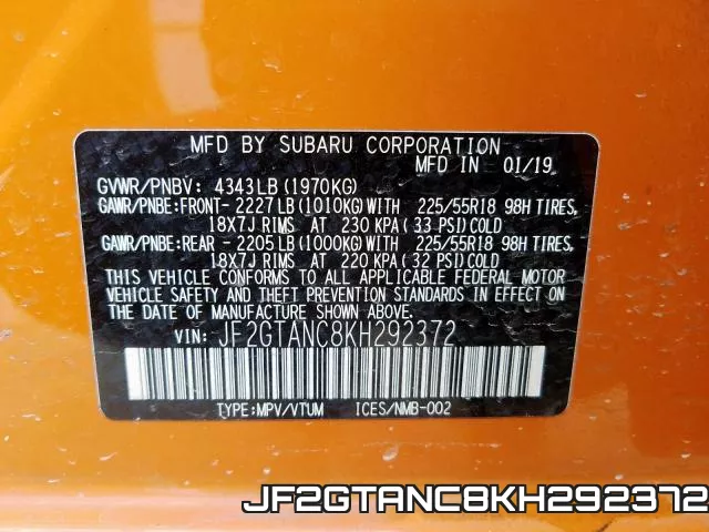 JF2GTANC8KH292372 фото 2