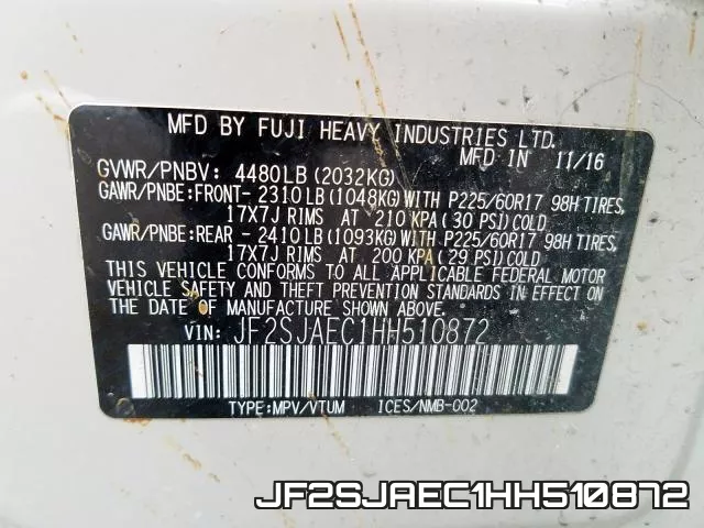 JF2SJAEC1HH510872 фото 2