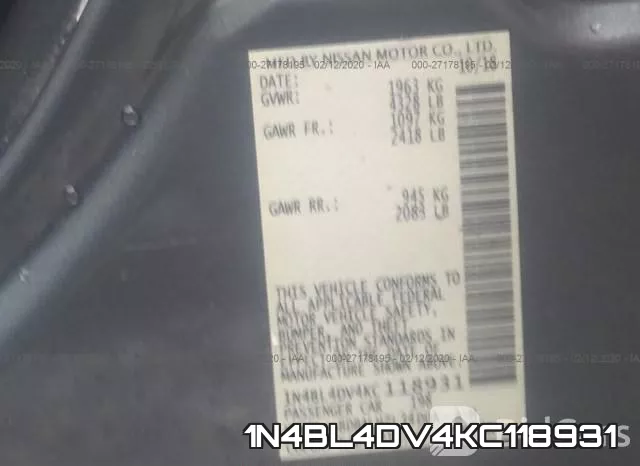 1N4BL4DV4KC118931 фото 9