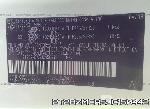 2T2BZMCA5JC150442 фото 8