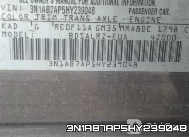 3N1AB7AP5HY239048 фото 5