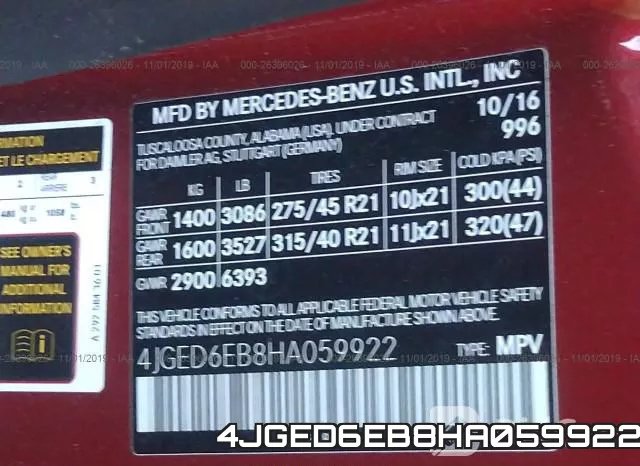4JGED6EB8HA059922 фото 8