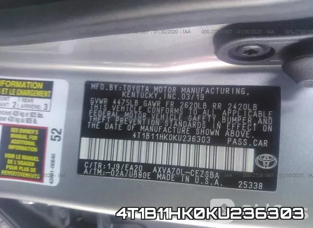 4T1B11HK0KU236303 фото 6