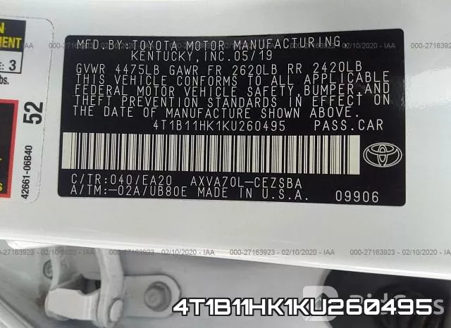 4T1B11HK1KU260495 фото 8