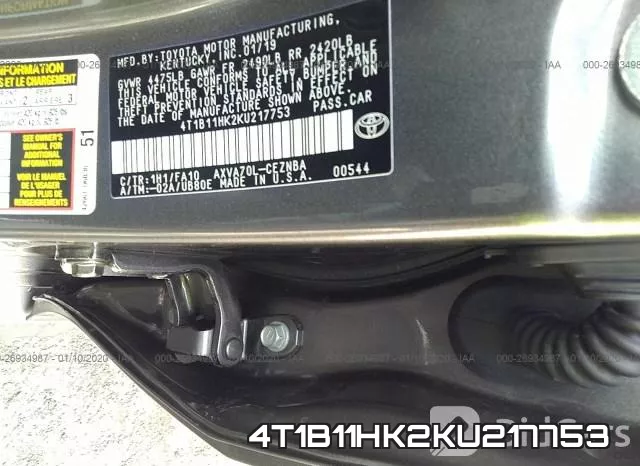 4T1B11HK2KU217753 фото 9