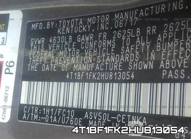4T1BF1FK2HU813054 фото 7